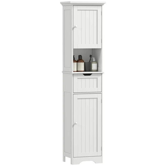 67" Tall Narrow Bathroom Storage Cabinet, LED Light, Adjustable Shelf, Drawer Freestanding Bathroom Cabinets White at Gallery Canada