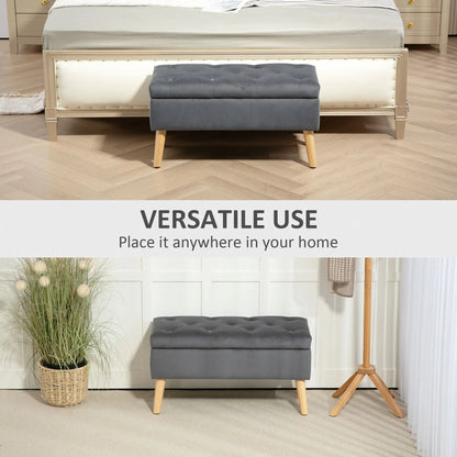 Velvet Storage Ottoman with Lid, Wood Legs, Charcoal Grey Storage Ottomans & Benches at Gallery Canada