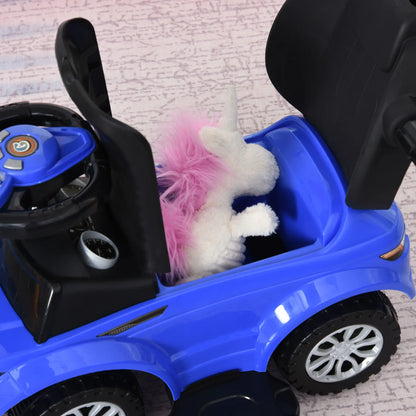 2 in 1 Kid Ride on Push Car Stroller, Sliding Ride on Car with Horn, Music, Light, Secure Bar, Blue Push Cars for Toddlers at Gallery Canada