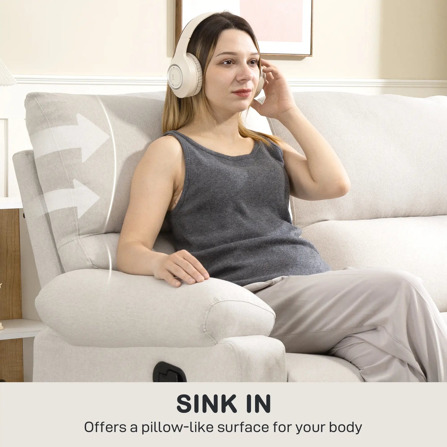 2 Seater Reclining Chair, Loveseat with Footrest, Cream White Sofas & Reclining Chairs at Gallery Canada