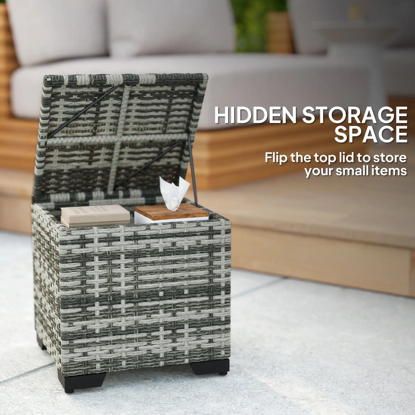 Set of 2 Wicker Ottoman, Outdoor Footstool with Storage &; Removable Cushions for Poolside, Patio, Deck, Grey Patio Furniture Sets at Gallery Canada