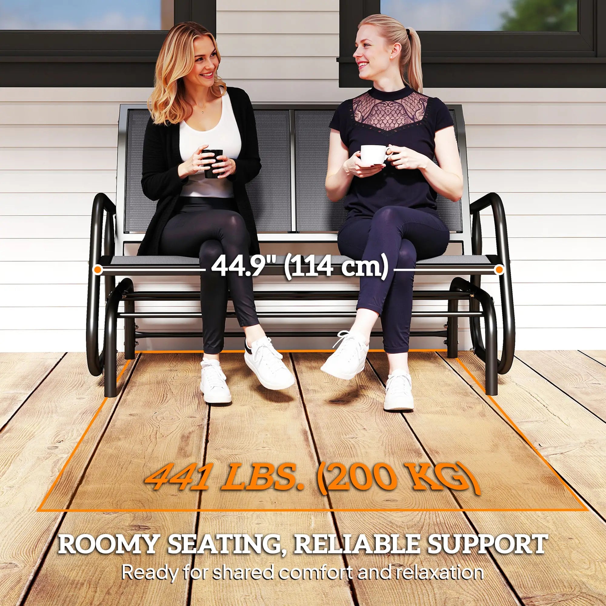 Double Glider Steel Sling Fabric Swing Chair, Heavy-Duty, Grey Outdoor Gliders at Gallery Canada