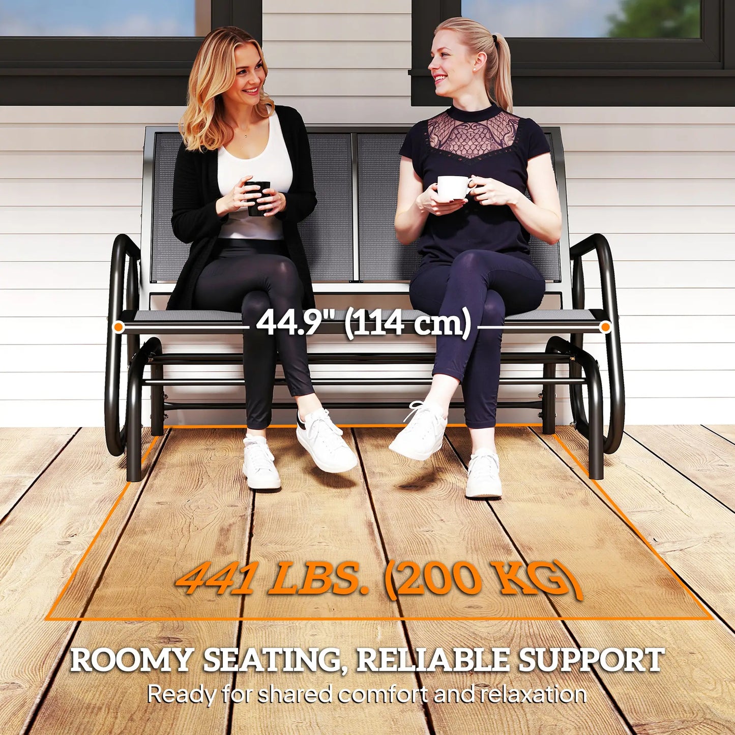 Double Glider Steel Sling Fabric Swing Chair, Heavy-Duty, Grey Outdoor Gliders at Gallery Canada