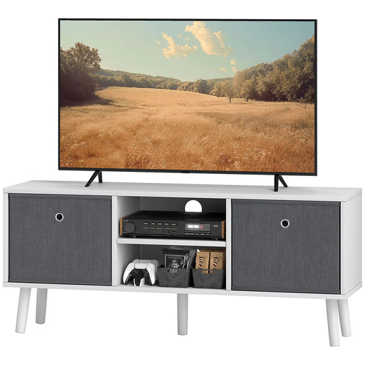 Modern TV Stand with Foldable Drawers, Shelves, White TV Stands White, Grey at Gallery Canada
