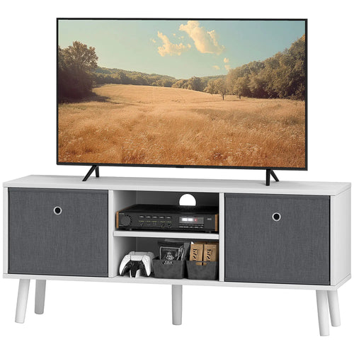 Modern TV Stand with Foldable Drawers, Shelves, White