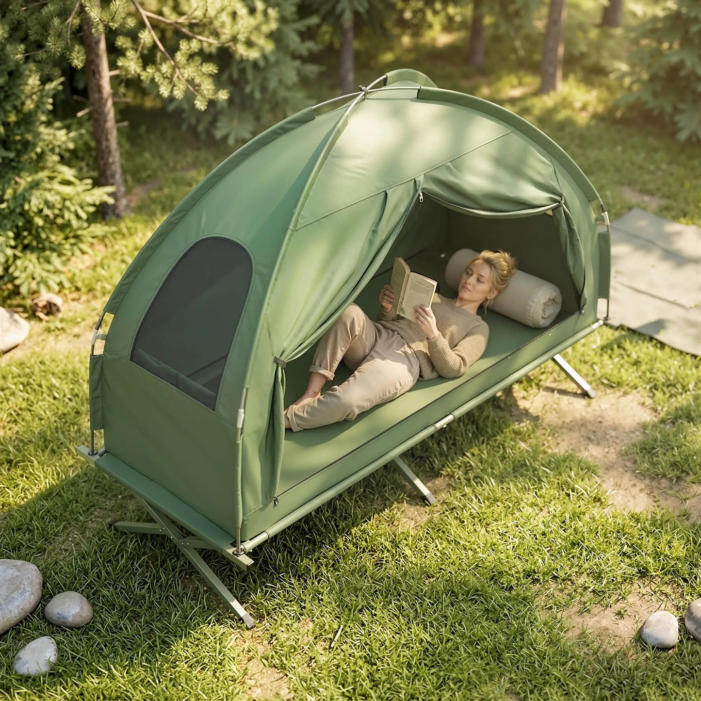 Compact Pop Up Folding Camping Cot Tent Combo, Dark Green Camping Tents at Gallery Canada