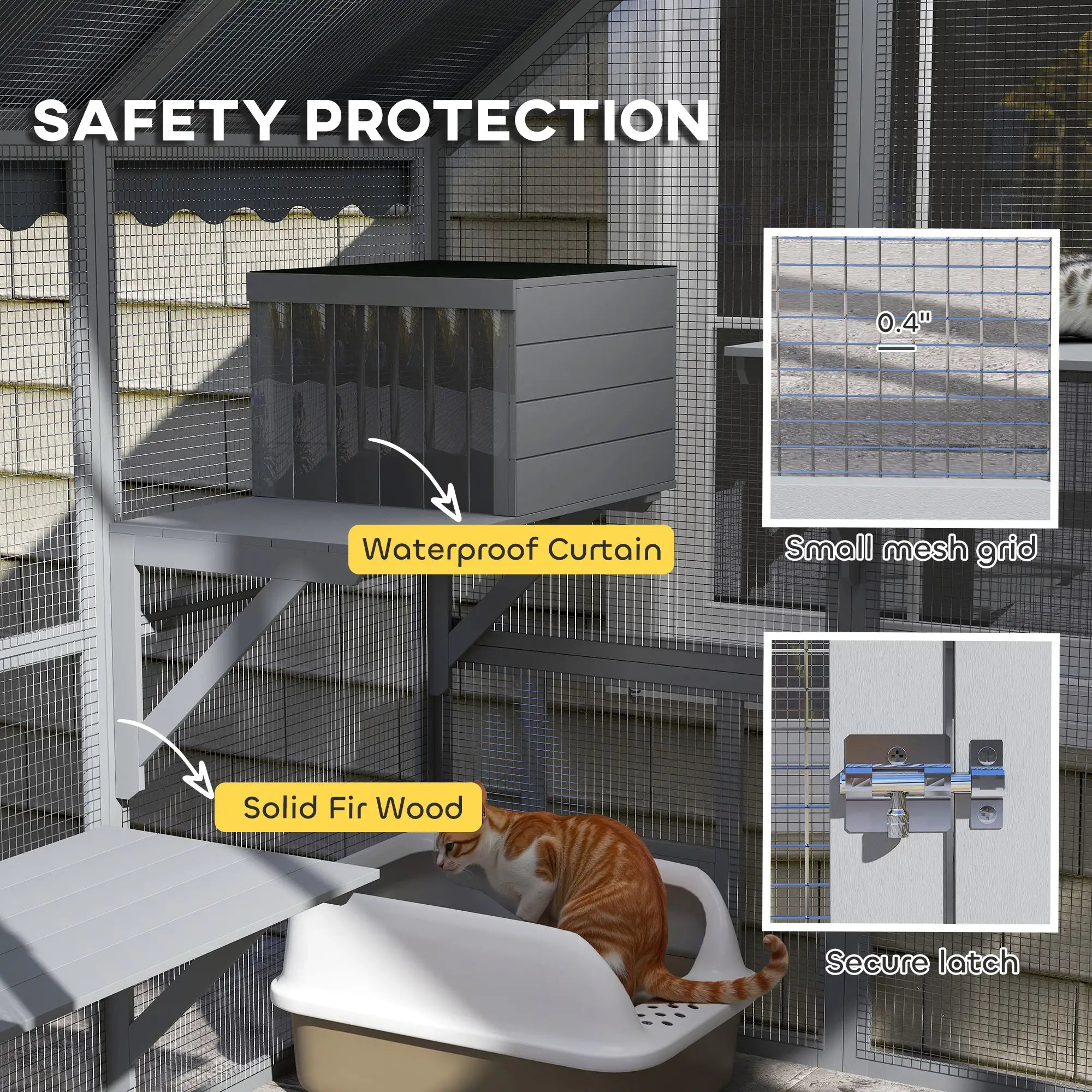 Large Catio, Waterproof Cover, 2 Resting Boxes, 4 Platforms, Bridge, Grey Outdoor Cat Enclosures at Gallery Canada