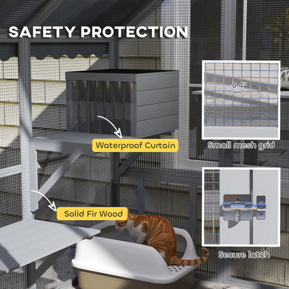 Large Catio, Waterproof Cover, 2 Resting Boxes, 4 Platforms, Bridge, Grey Outdoor Cat Enclosures at Gallery Canada