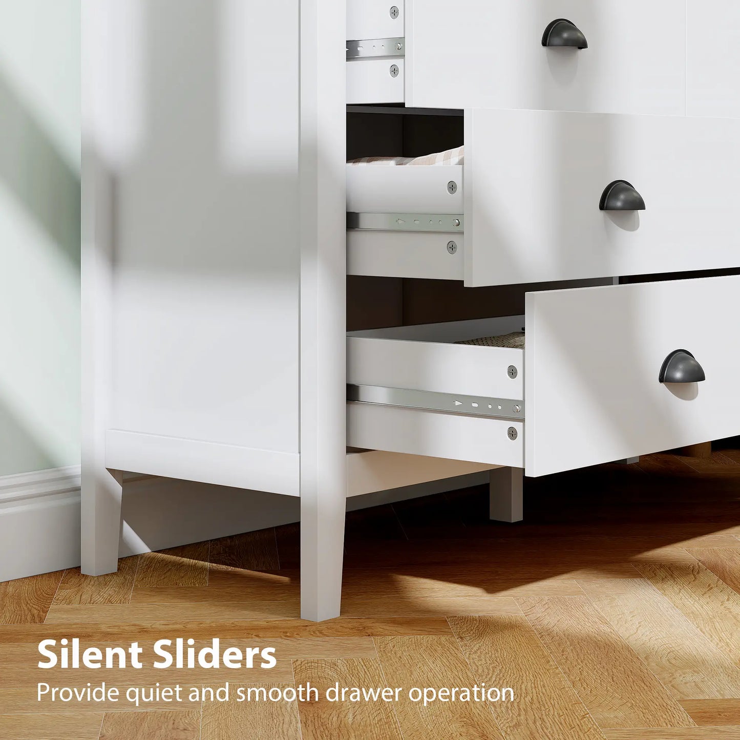 6 Drawer Dresser with Quiet Slides, Modern for Bedroom, White Storage Cabinets at Gallery Canada