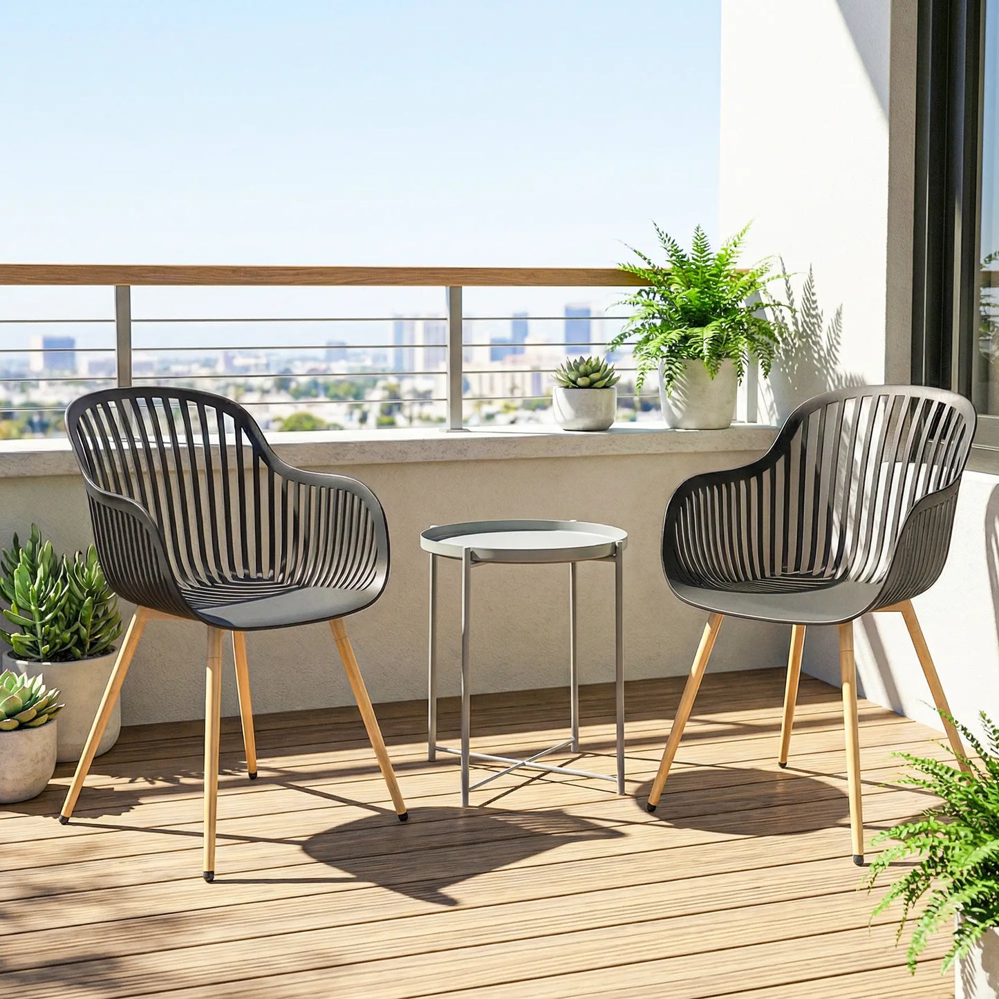 Outdoor Dining Chairs Set of 4, Patio Chairs, Slotted Backrest, Grey Patio Chairs at Gallery Canada