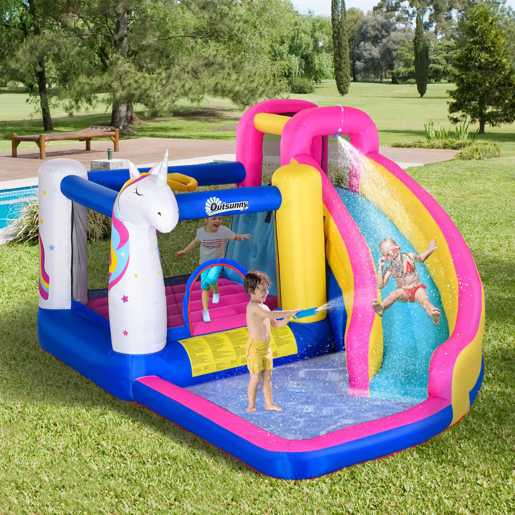 5 in 1 Inflatable Bounce Castle, Trampoline Water Slide, 12.4' x 10.5' x 6.9', Multi-color Inflatables at Gallery Canada