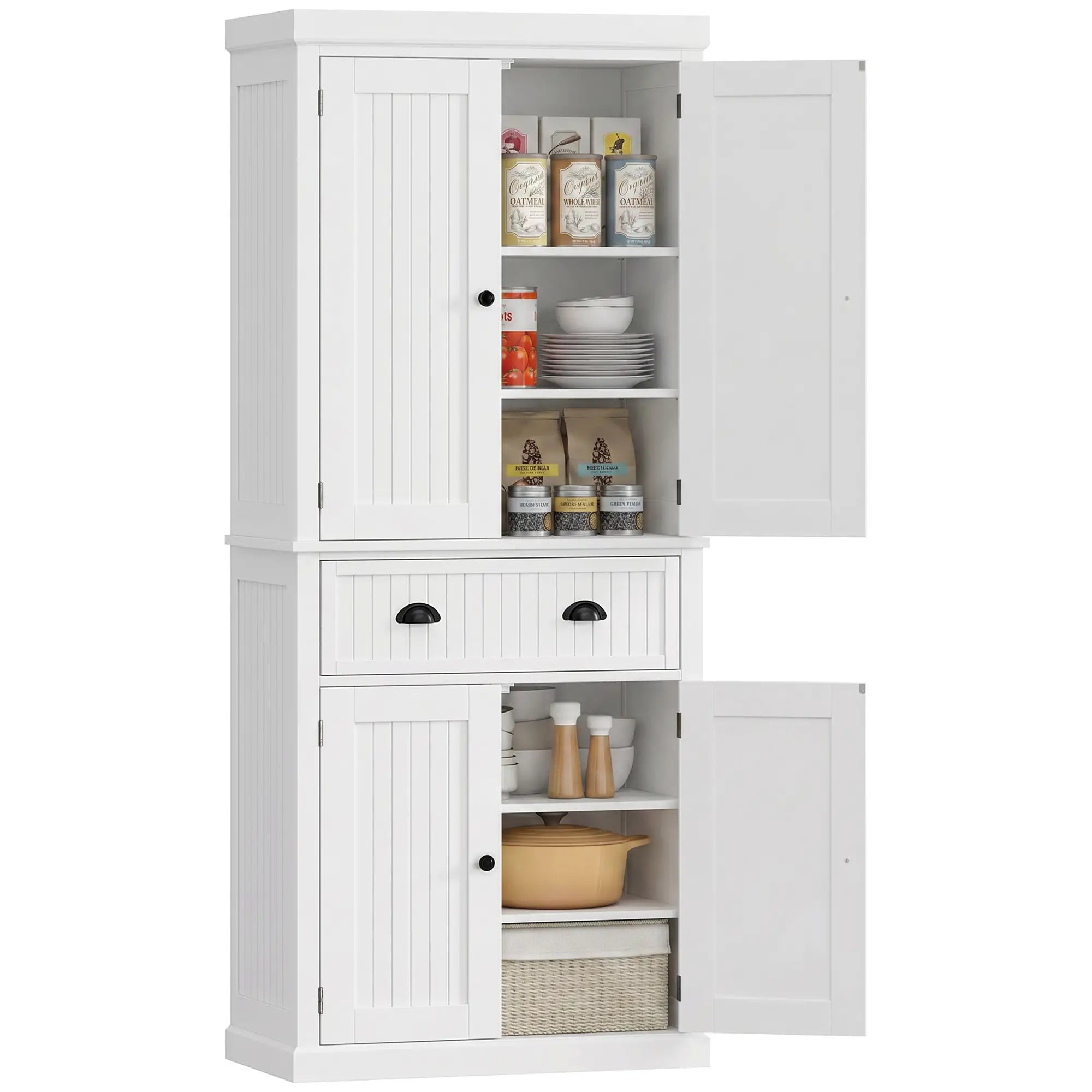 72 Inch Kitchen Pantry, Storage Cabinet with Drawer, White, White Kitchen Pantry Cabinets at Gallery Canada