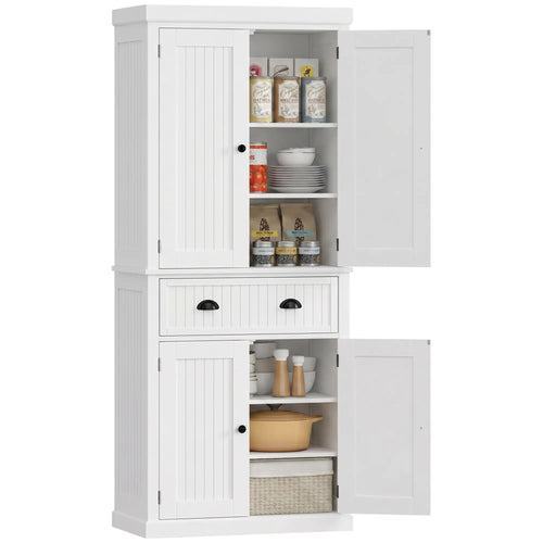 72 Inch Kitchen Pantry, Storage Cabinet with Drawer, White, White