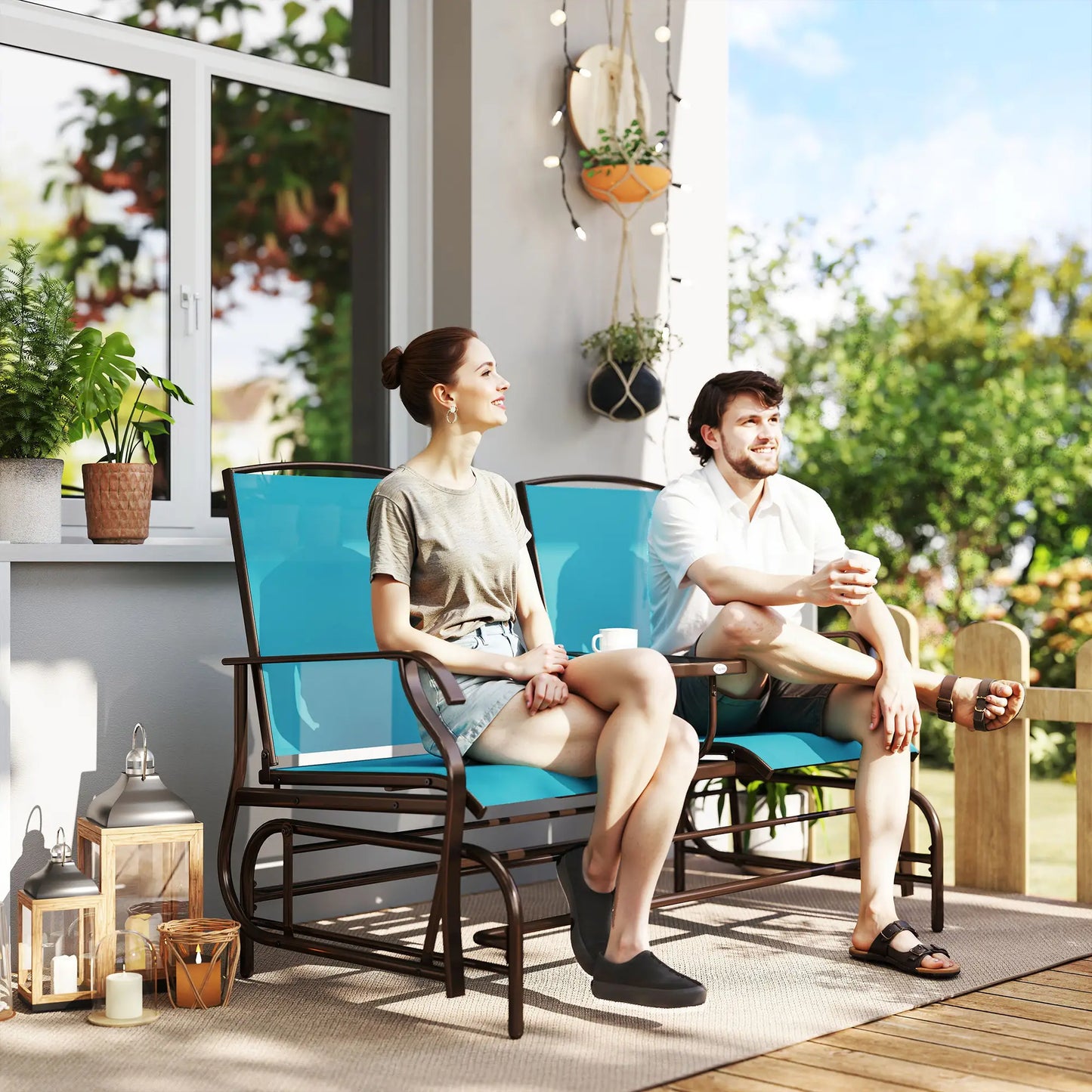 2 Person Outdoor Glider Rocking Chair, Garden Bench, Blue Outdoor Gliders at Gallery Canada