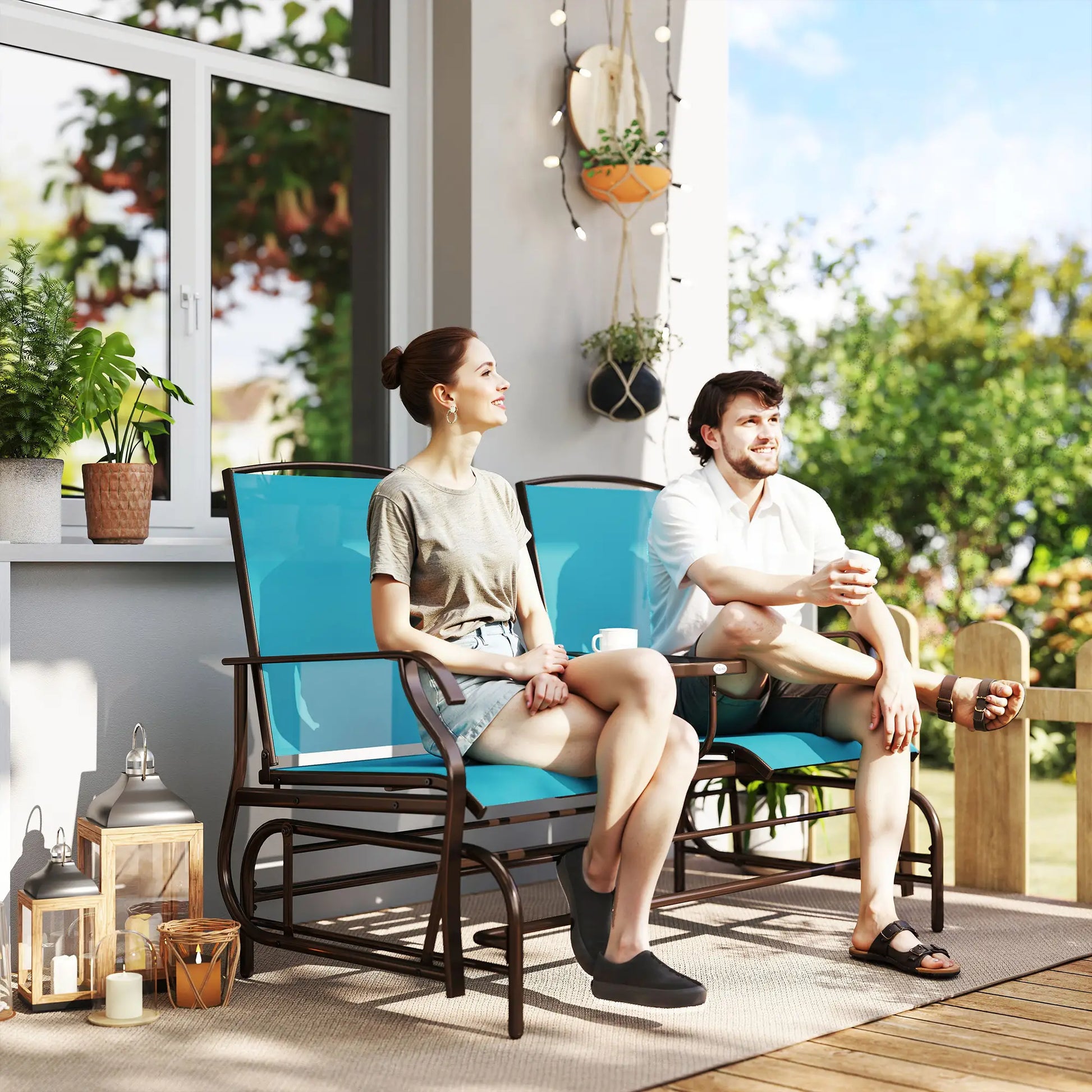2 Person Outdoor Glider Rocking Chair, Garden Bench, Blue Outdoor Gliders at Gallery Canada