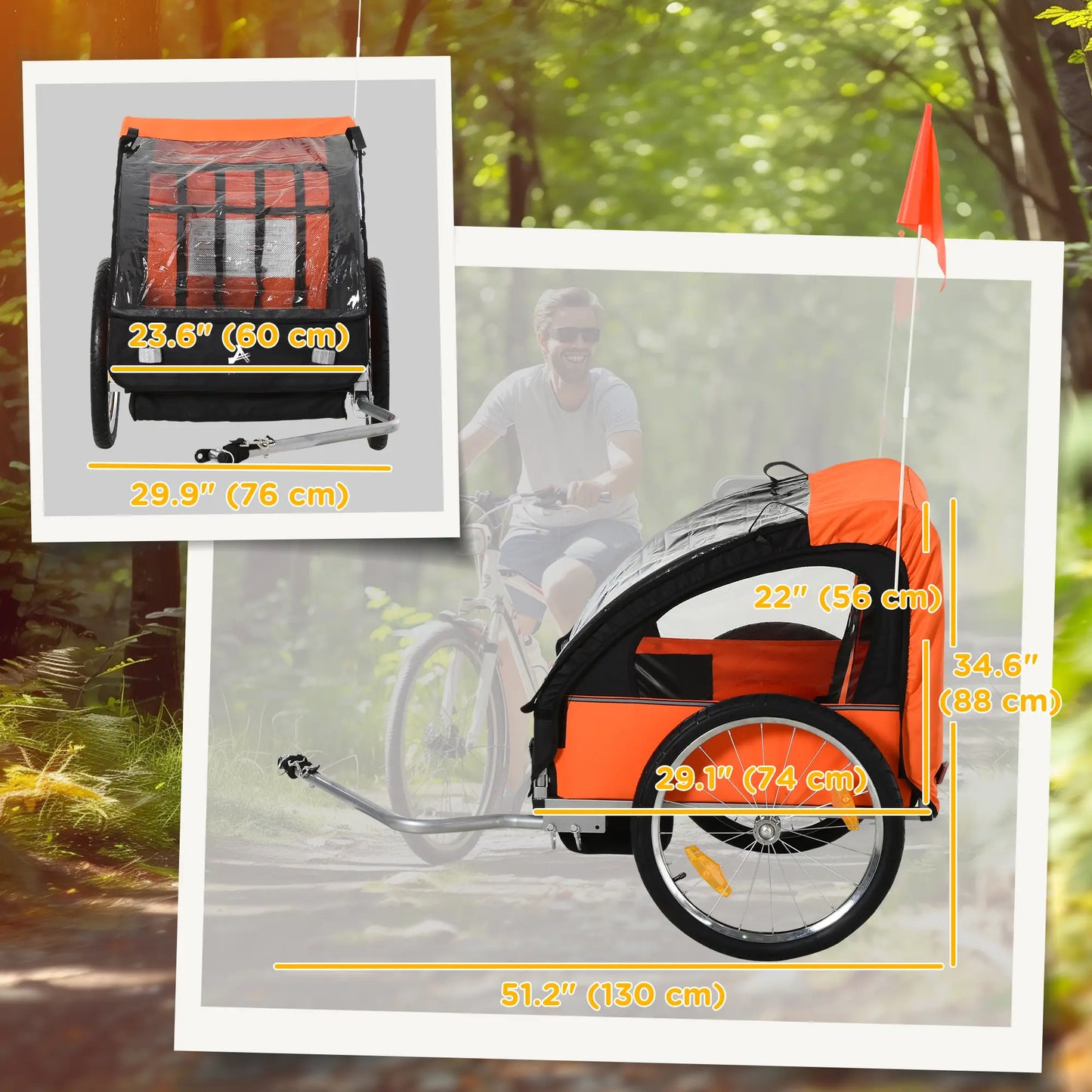 2-Seat Child Bike Trailer, Steel Frame, 5-Point Harness, Orange Kids Bike Trailers at Gallery Canada