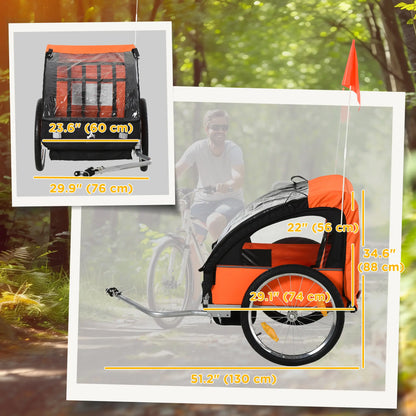 2-Seat Child Bike Trailer, Steel Frame, 5-Point Harness, Orange Kids Bike Trailers at Gallery Canada
