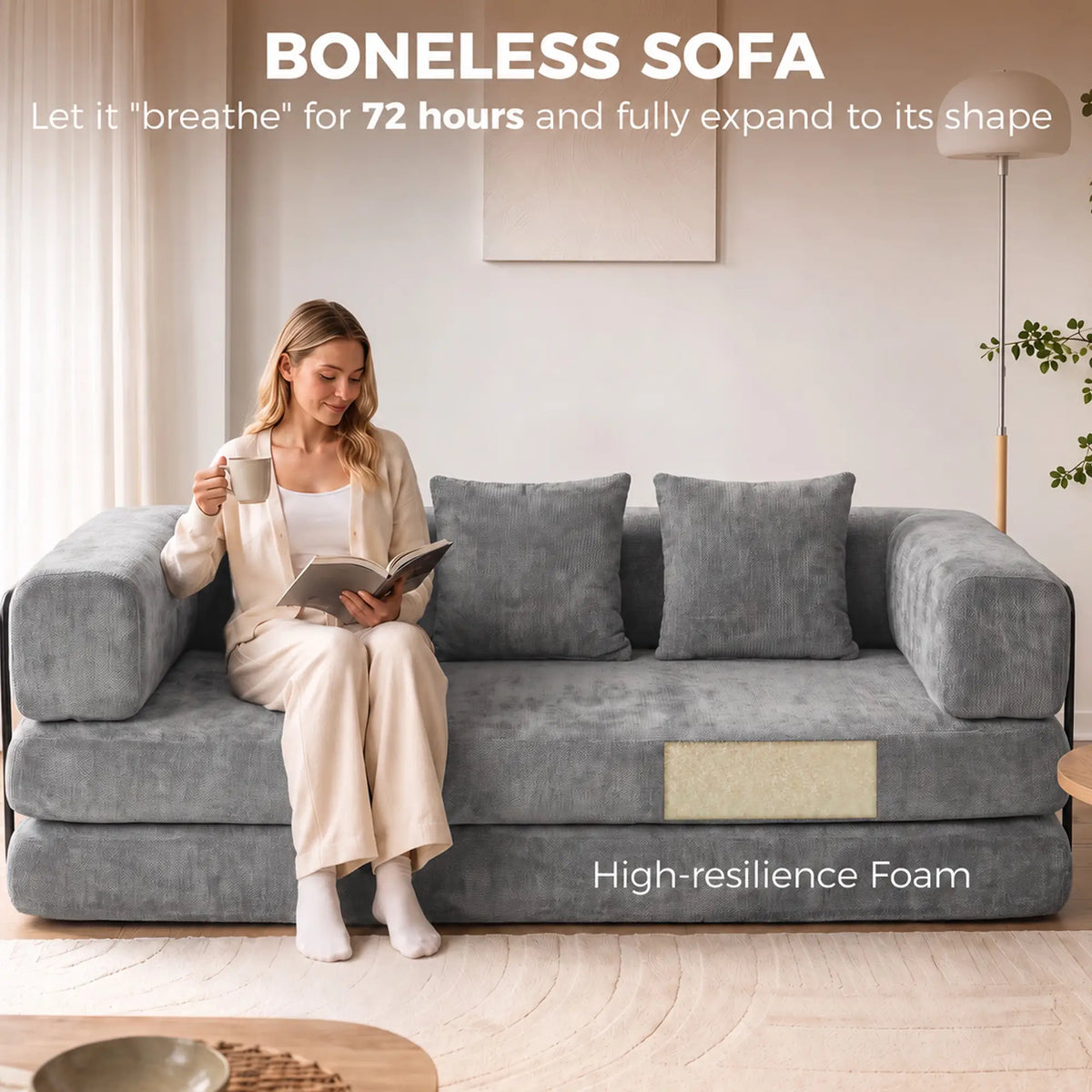 81" Convertible Sofa Bed 5-in-1, Grey, Deep Seat Sofas & Reclining Chairs at Gallery Canada