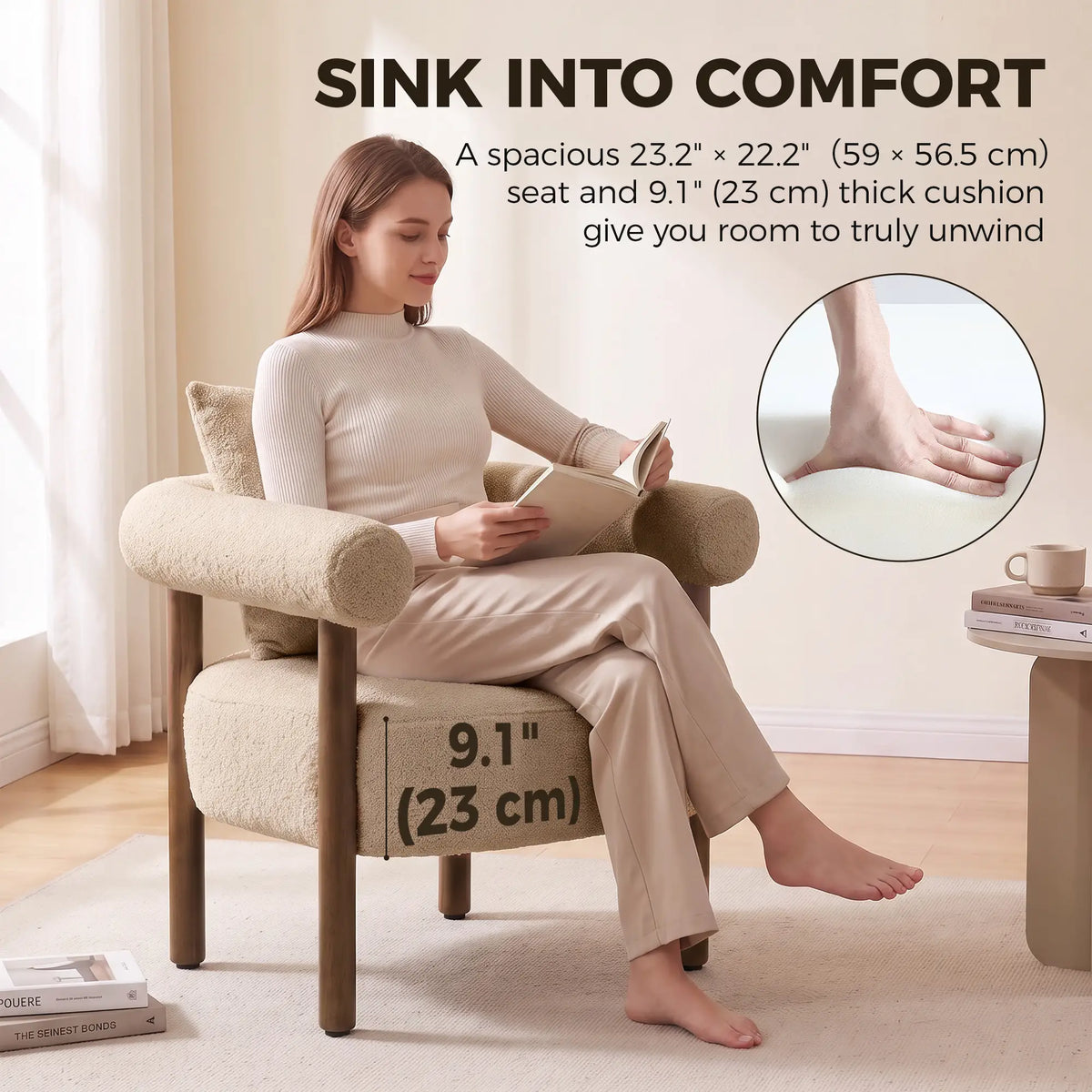 Accent Chair, Teddy Fabric, Brown, Wood Legs, Brown Accent Chairs at Gallery Canada