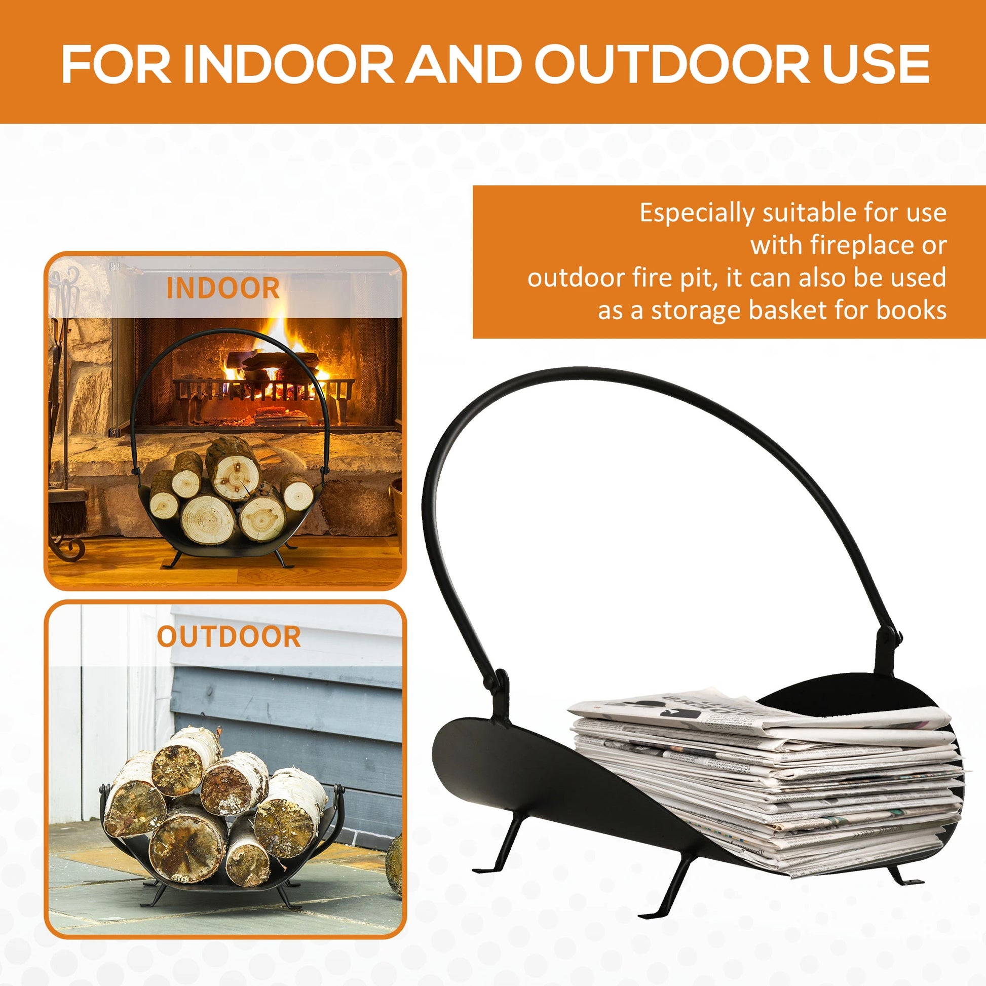 16" Firewood Log Rack, Curved Fireplace Holder, Black Firewood Racks at Gallery Canada