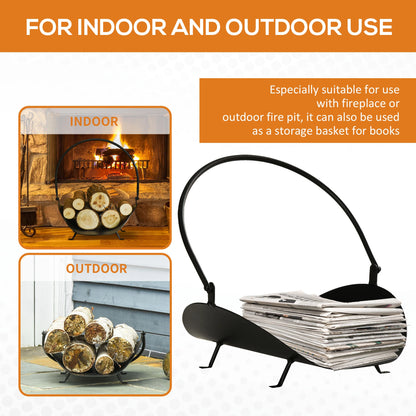 16" Firewood Log Rack, Curved Fireplace Holder, Black Firewood Racks at Gallery Canada