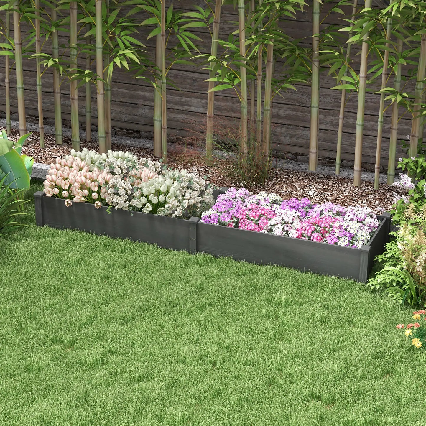 Garden Bed, 2 Planter Boxes, Non-Woven Fabric Liner, 96" x 24" x 10", Grey Raised Garden Beds at Gallery Canada