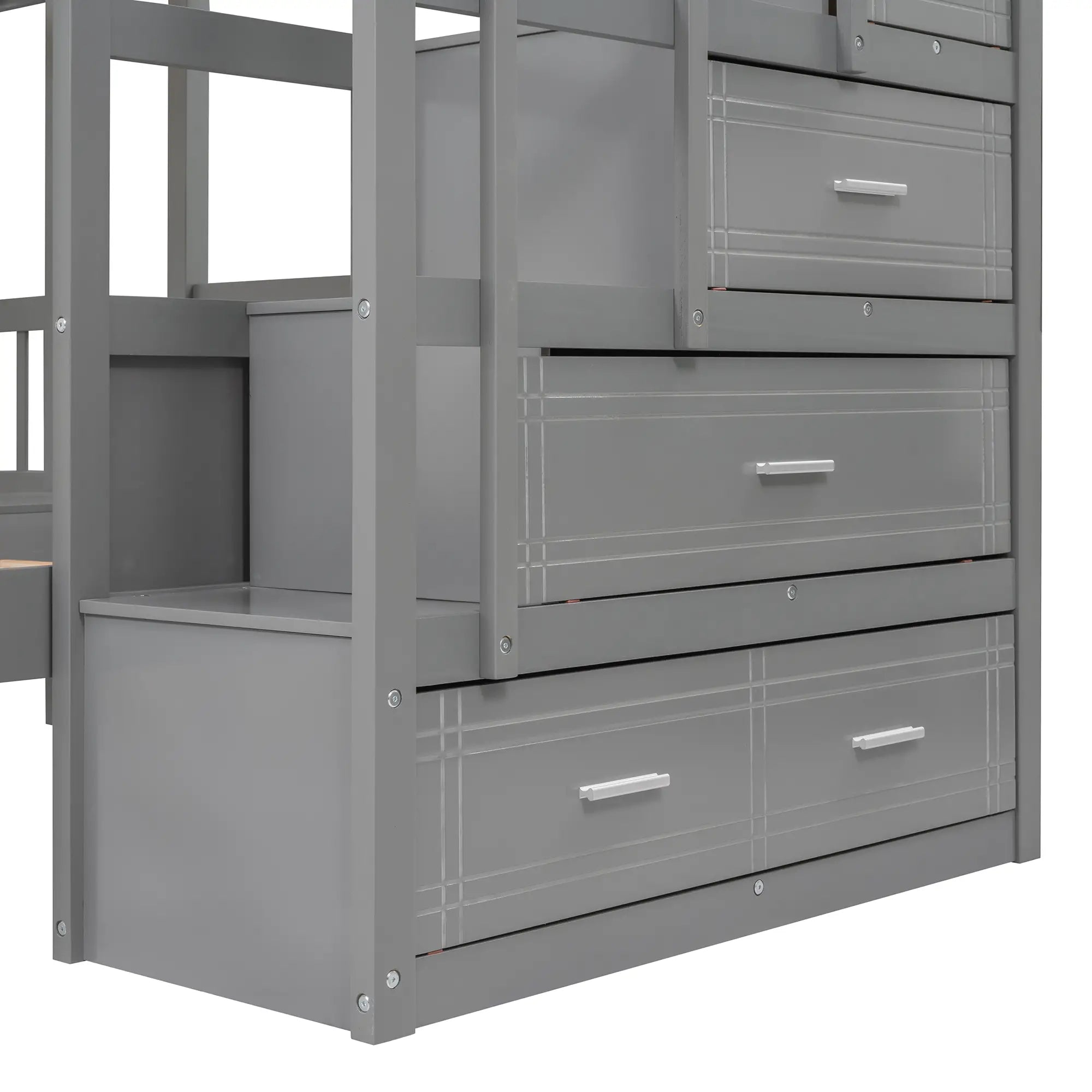 Twin Over Full Bunk Bed with Drawers, Guardrails, Pine Frame, 115