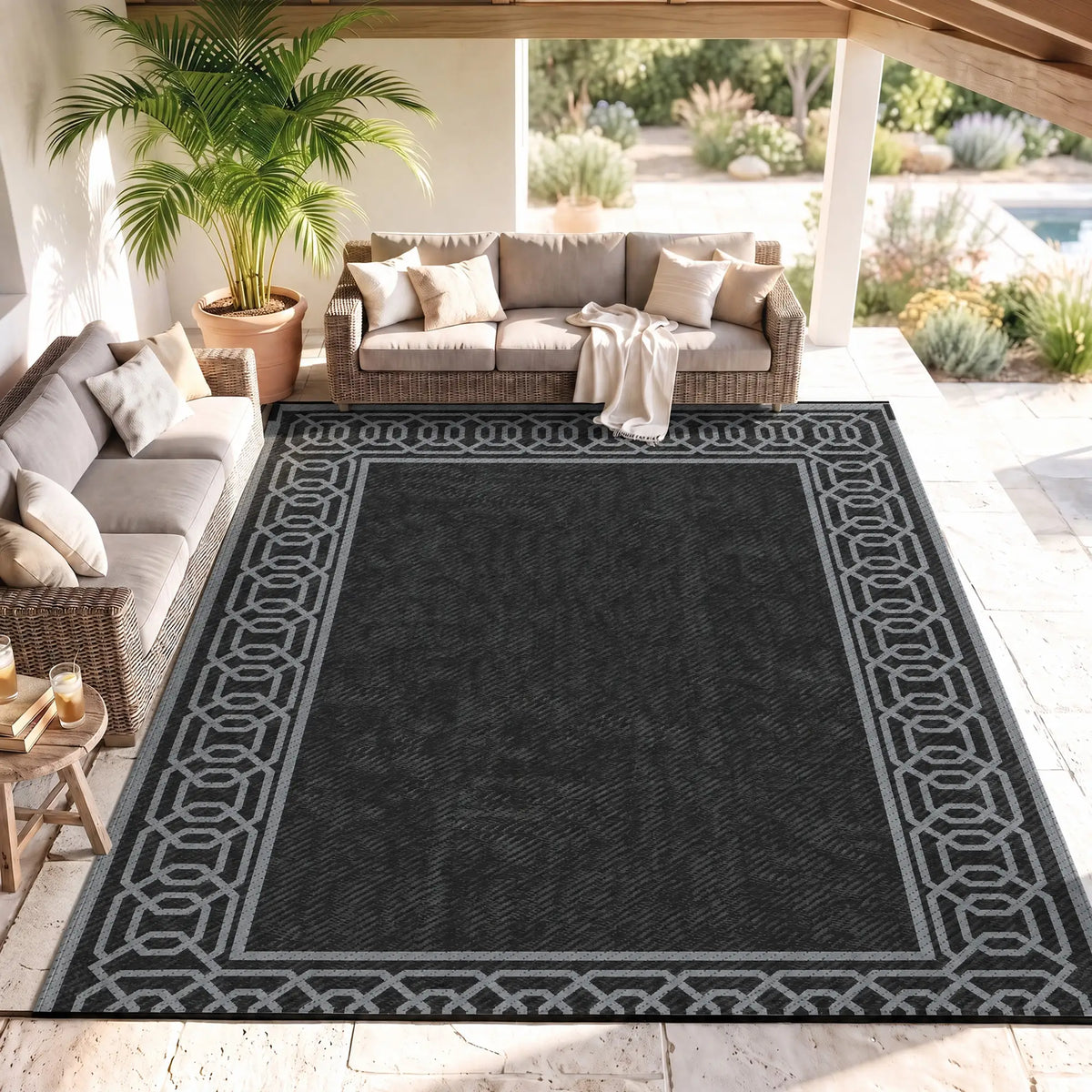 Portable Outdoor Rug, 9' x 12', Waterproof, Reversible, Black and Grey Outdoor Reversible Rugs at Gallery Canada