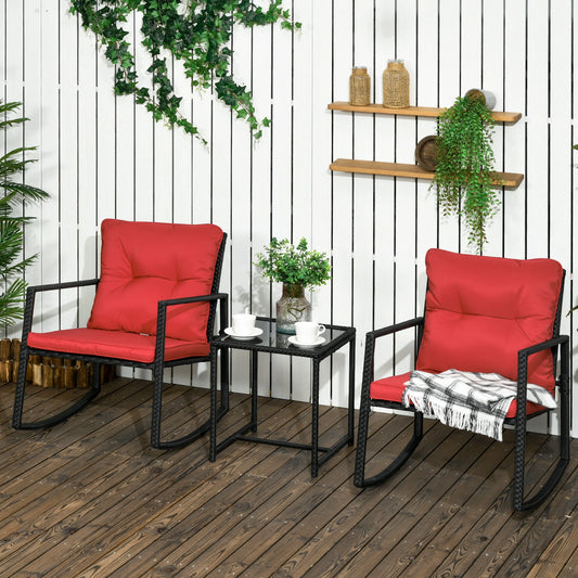 3-Piece Rocking Bistro Set, Outdoor Wicker Patio Furniture, Red Outdoor Rocking Chairs Black, Red at Gallery Canada