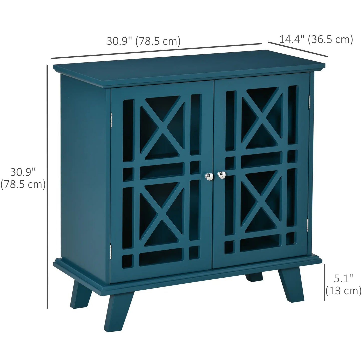 Modern Storage Cabinet with Fretwork Doors, Shelf, Blue Storage Cabinets at Gallery Canada