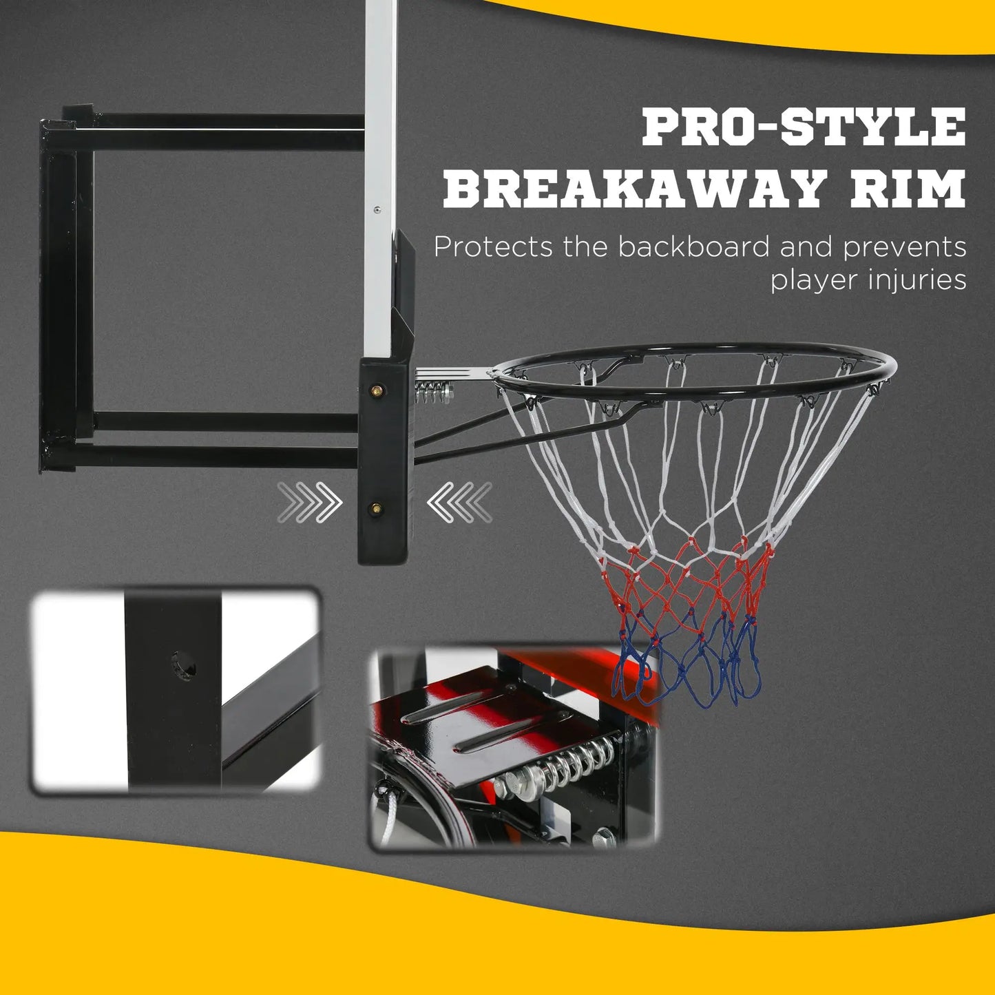 Wall Mounted Basketball Hoop, 43'' x 30'' Shatter Proof Backboard, Indoor Outdoor, Black Basketball at Gallery Canada