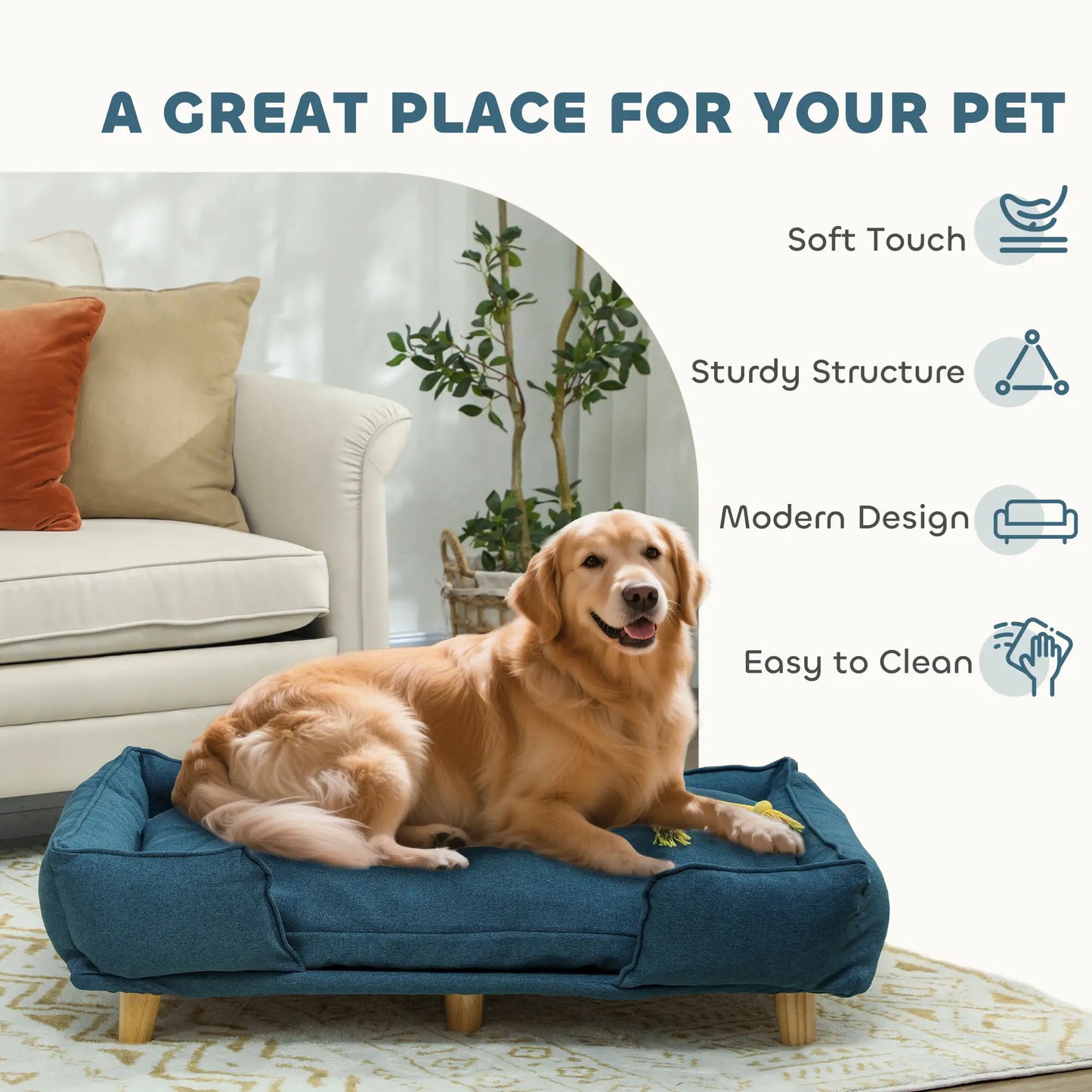 Washable Dog Sofa For Large Dogs, Elevated Pet Couch, Dark Blue Dog Sofas at Gallery Canada