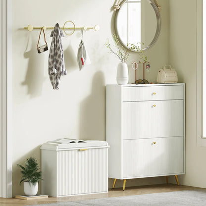 Entryway Bench with Padded Seat, Flip-Drawers, Holds 265lbs, Shoe Storage for 6 Pairs, White Shoe Storage Cabinets & Racks at Gallery Canada