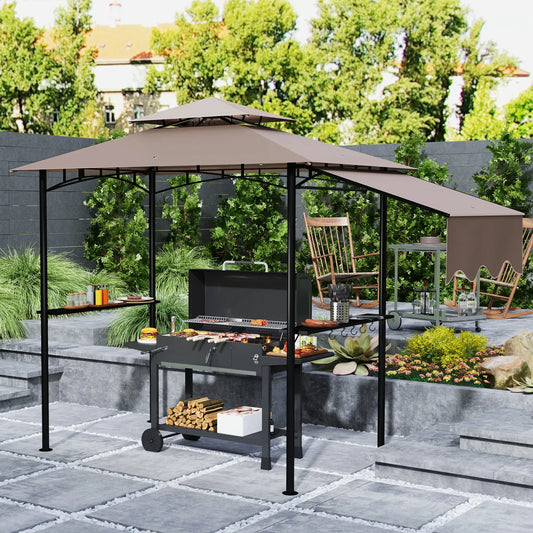 8' x 5' Grill Gazebo, Double Tiered Barbecue Shelter, Khaki BBQ Grill Gazebos Khaki at Gallery Canada