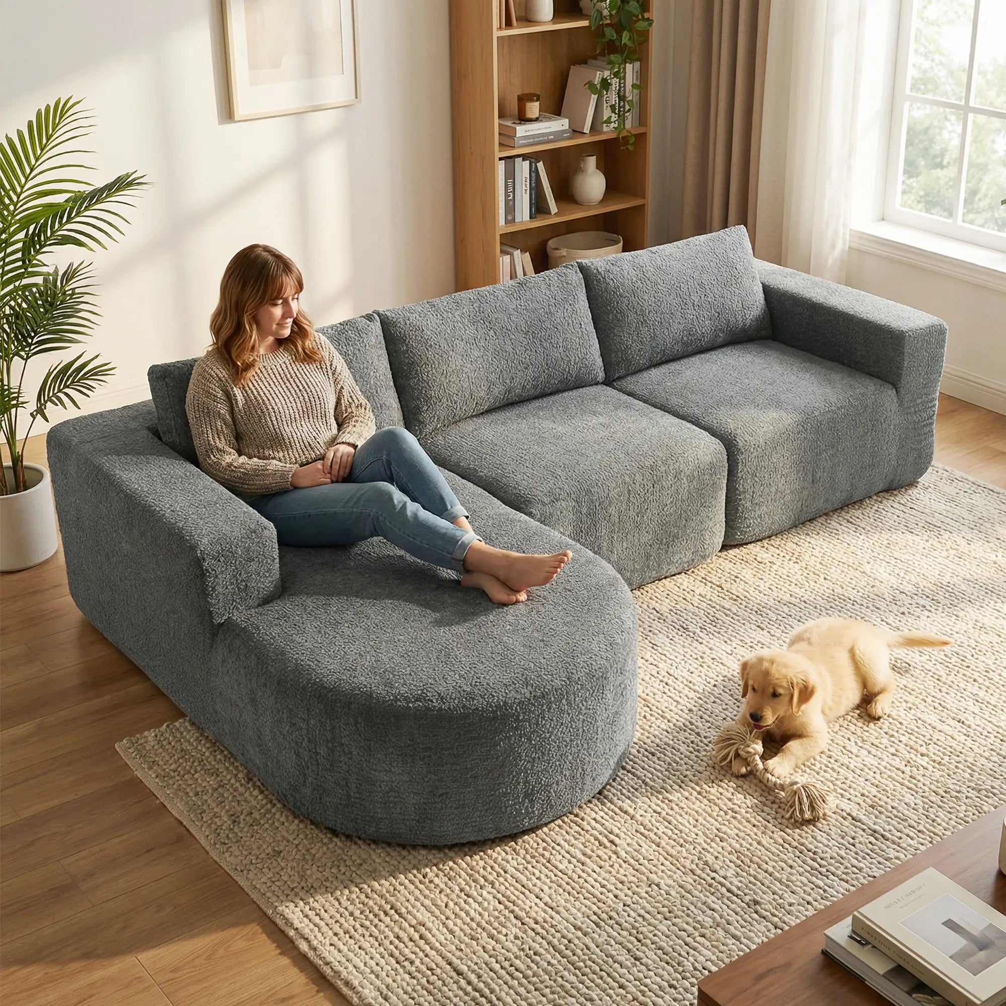 L-Shaped Modular Sectional Sofa, With Chaise And Deep Seat, Dark Grey 3-Seater Sofas at Gallery Canada
