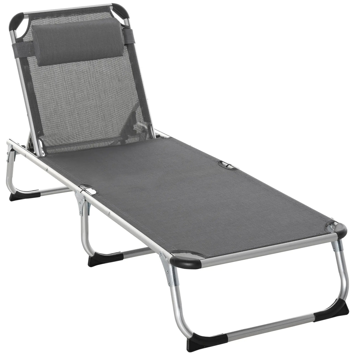 Folding Lounge Chair, Adjustable Backrest, Aluminum Frame, Grey
