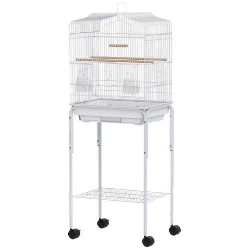 49 Rolling Bird Cage, Cockatoo House, Play Top, Storage Shelf, Wheels, White