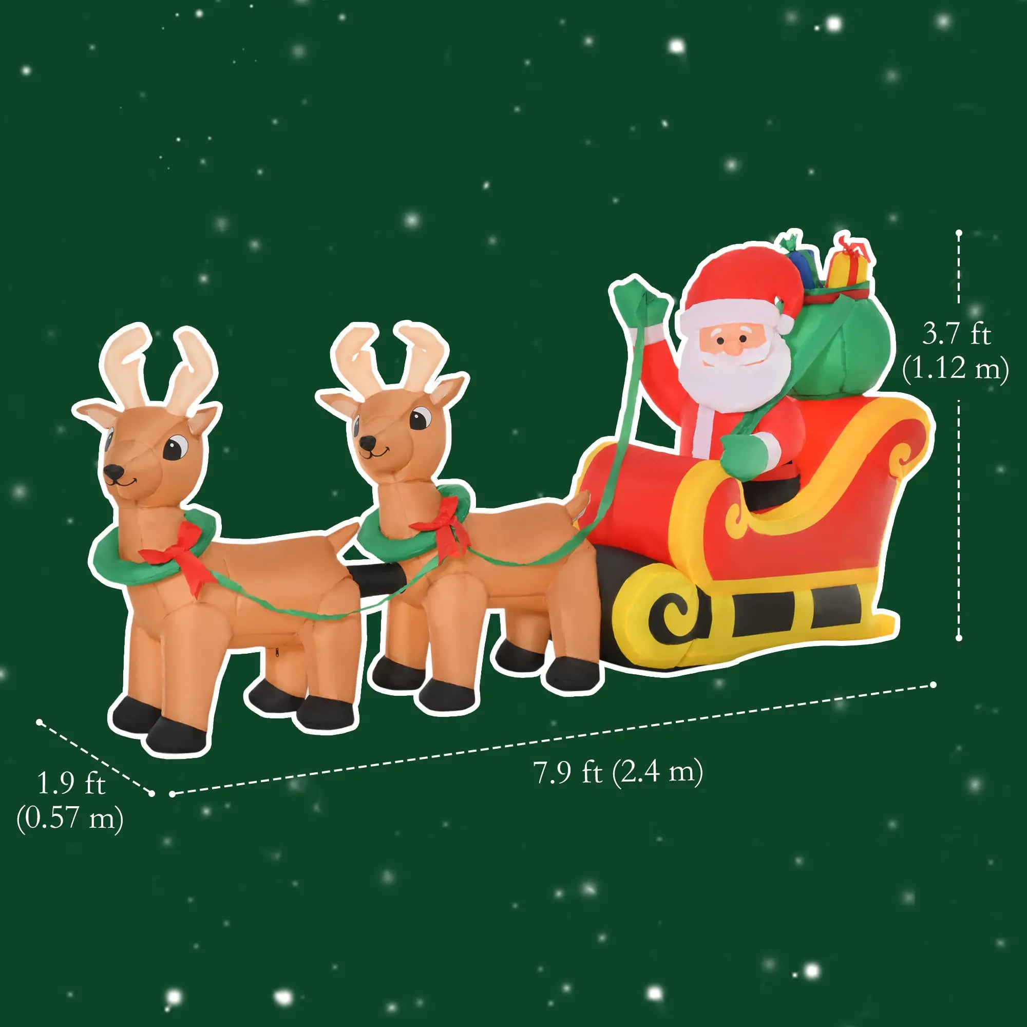 8ft Santa Claus Inflatable with Sleigh, Reindeer, LED Lights Christmas Inflatables at Gallery Canada