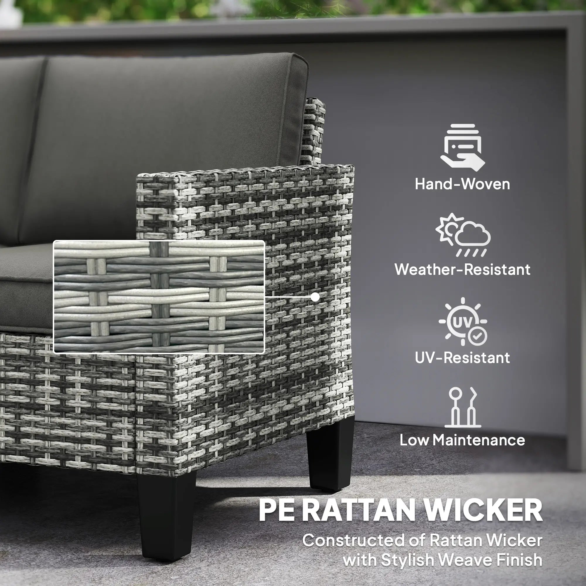 2 Seater Rattan Outdoor Sofa with Cushions, Dark Grey Patio Furniture Sets at Gallery Canada