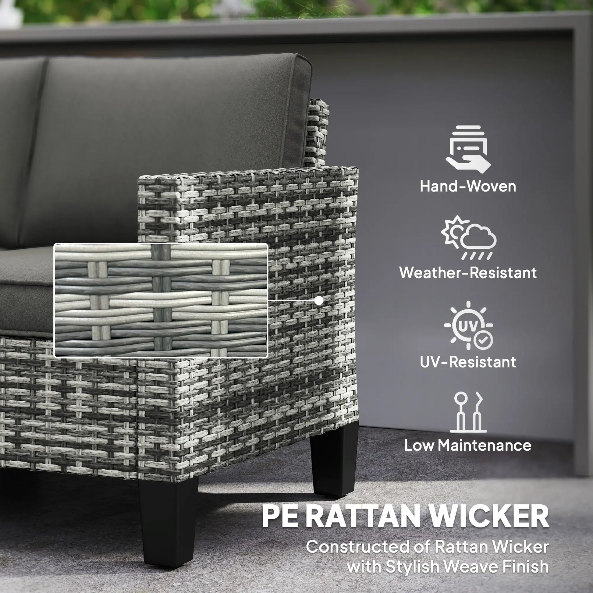 2 Seater Rattan Outdoor Sofa with Cushions, Dark Grey Patio Furniture Sets at Gallery Canada