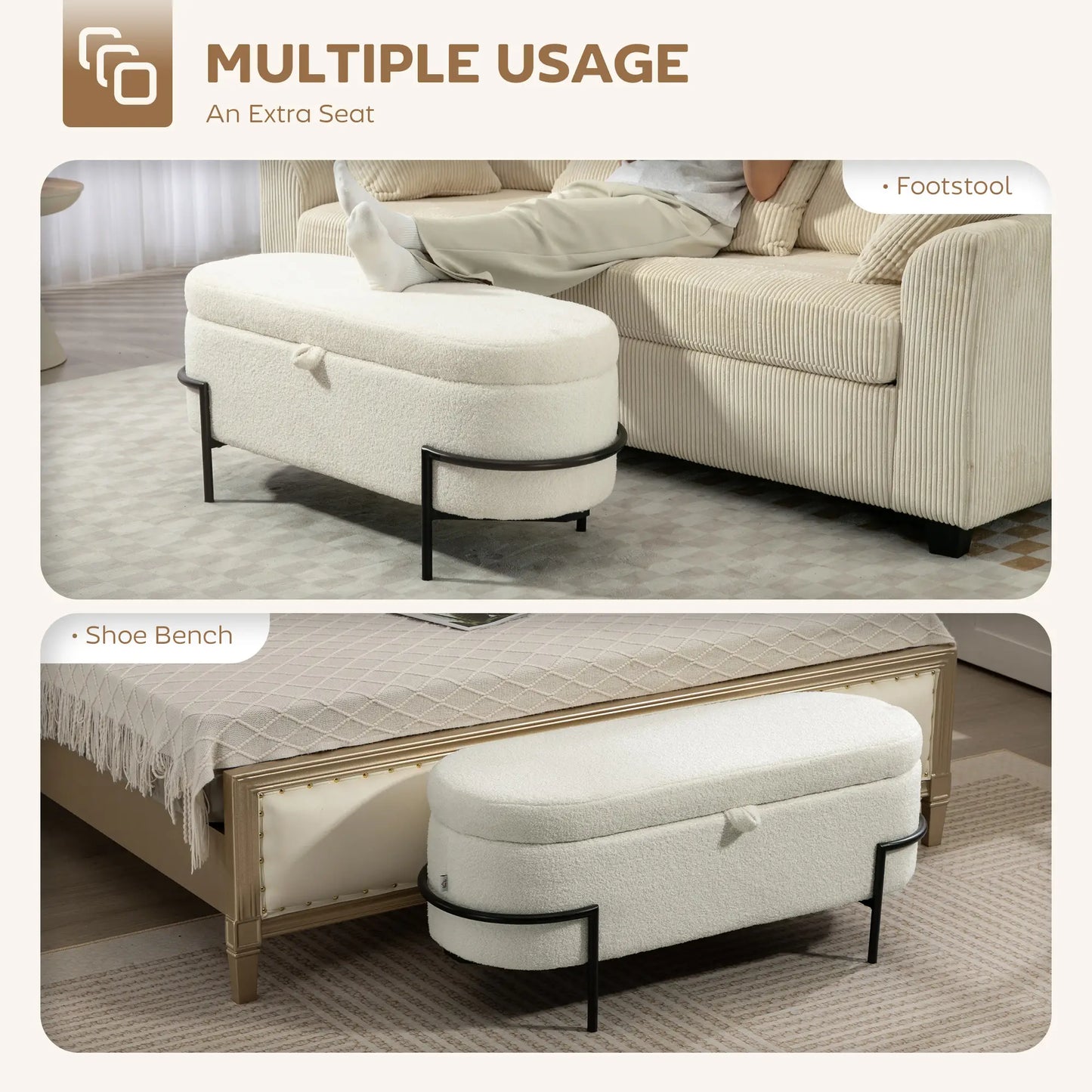 45 Inches Storage Ottoman with Lift-Up Lid, Cream White Storage Ottomans & Benches at Gallery Canada