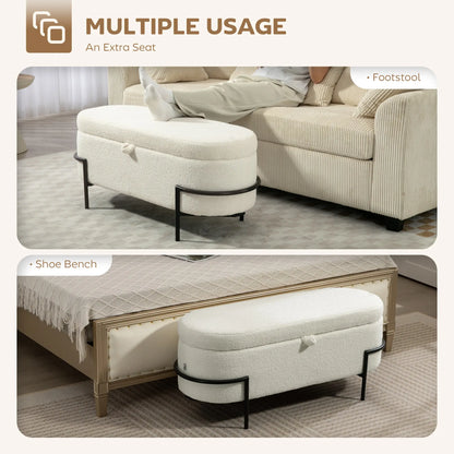 45 Inches Storage Ottoman with Lift-Up Lid, Cream White Storage Ottomans & Benches at Gallery Canada