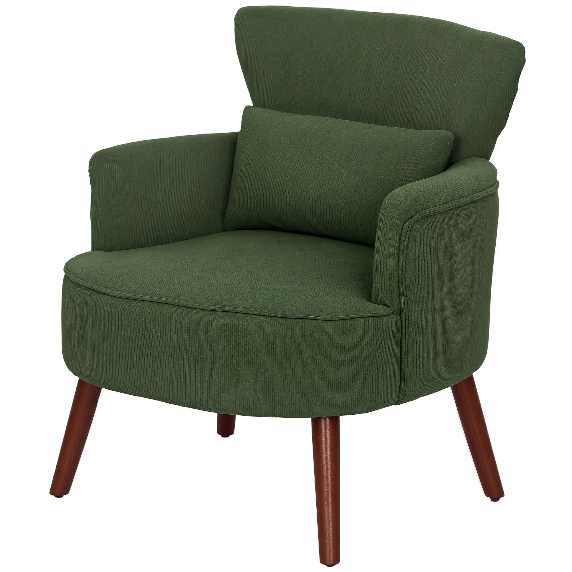 Modern Accent Chair, Upholstered Armchair, Solid Wood Legs, Lumbar Pillow, Green Accent Chairs Green at Gallery Canada