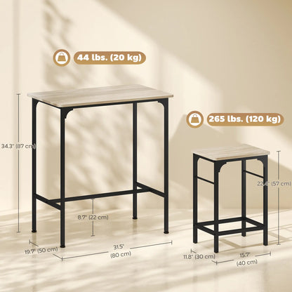 3-Piece Dining Table Set, 2 Stools, Natural Wood, Kitchen Living Room Bar Sets at Gallery Canada