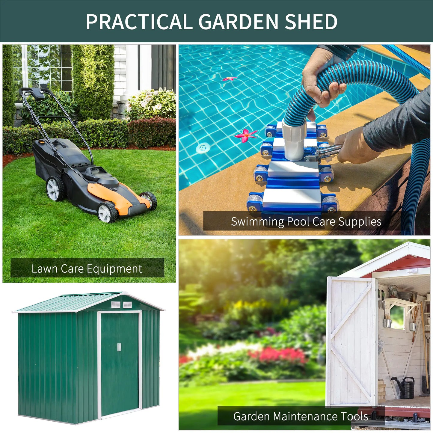 7' x 4' x 6' Garden Storage Shed, Metal Tool House, Green Sheds at Gallery Canada