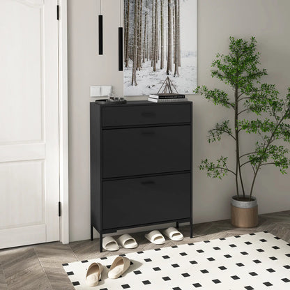 Modern Shoe Cabinet, 12 Pair Organizer, 2 Flip Doors, Adjustable Shelf, Black Shoe Storage Cabinets & Racks at Gallery Canada