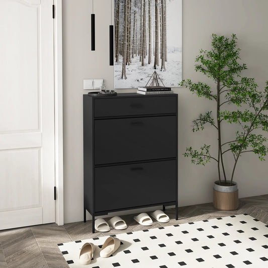 Modern Shoe Cabinet, 12 Pair Organizer, 2 Flip Doors, Adjustable Shelf, Black Shoe Storage Cabinets & Racks Black at Gallery Canada