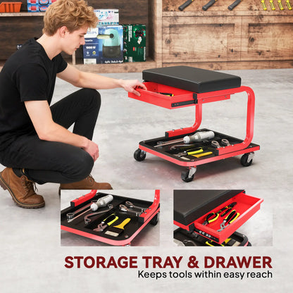 Rolling Garage Stool, 300 LBS Capacity, Tool Trays, Drawer, Black Automotive at Gallery Canada