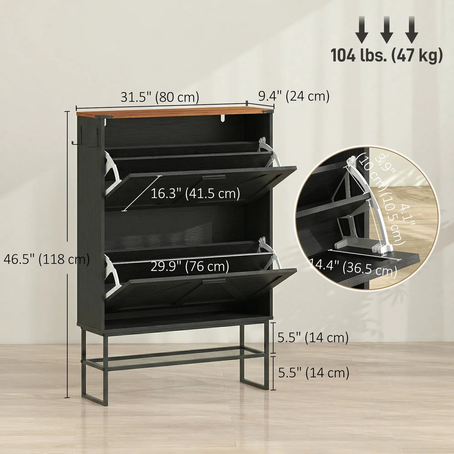 Narrow Shoe Storage Cabinet with 2 Flip Drawers, Black Shoe Storage Cabinets & Racks at Gallery Canada