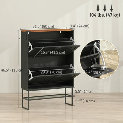 Narrow Shoe Storage Cabinet with 2 Flip Drawers, Black Shoe Storage Cabinets & Racks at Gallery Canada